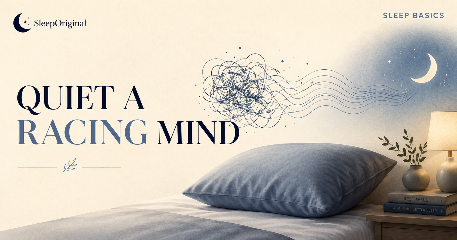 Illustrated banner reading Quiet a Racing Mind